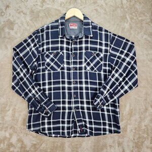 Wrangler Blue Flannel Plaid Shirt Button-Down Pockets Men's Size L Long Sleeve
